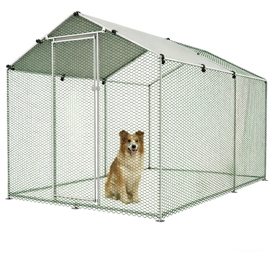 Large Outdoor Dog Kennel Heavy Duty Metal Dog Run with Weatherproof Cover Q4371