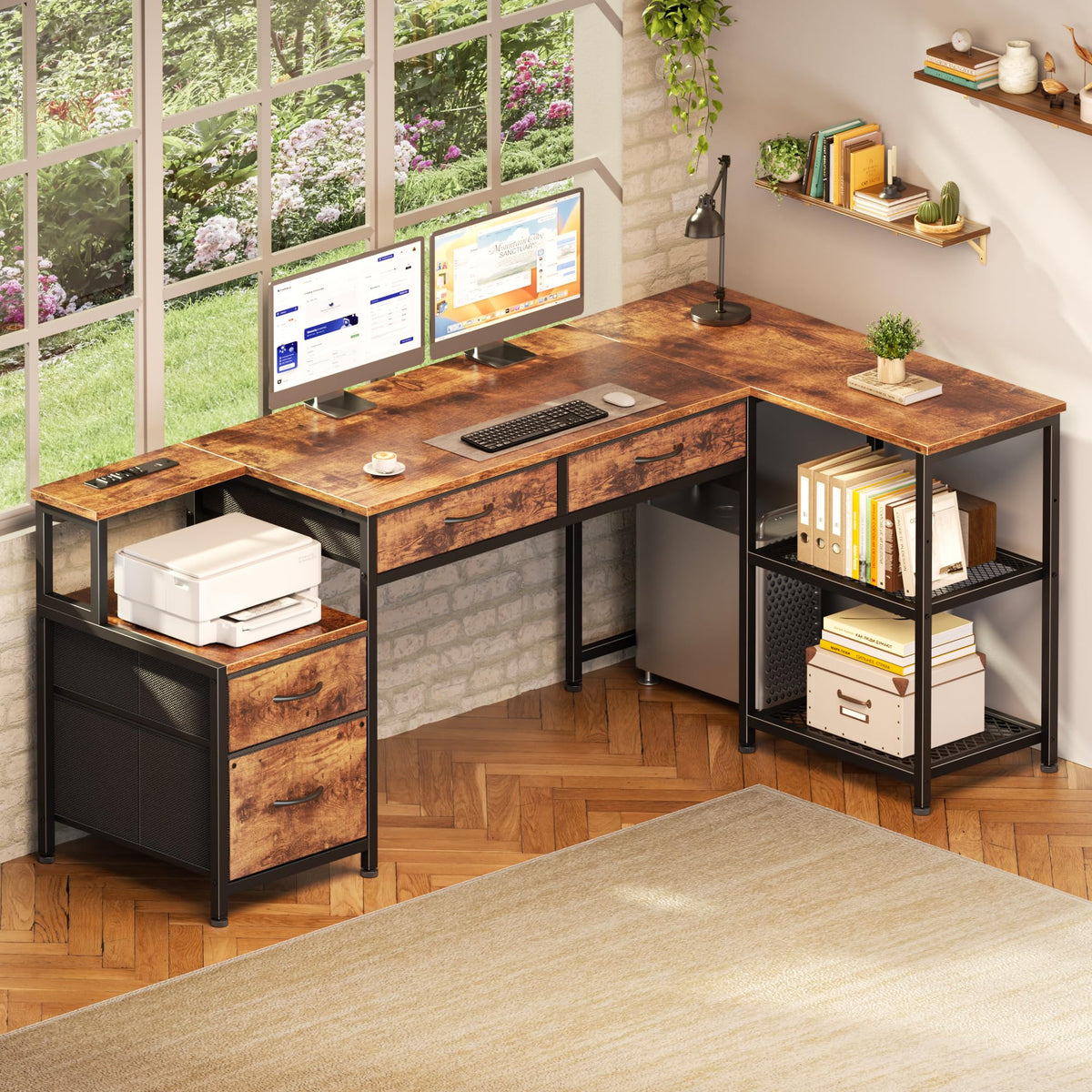 57" L Shaped Computer Desk with Power Outlet S94887