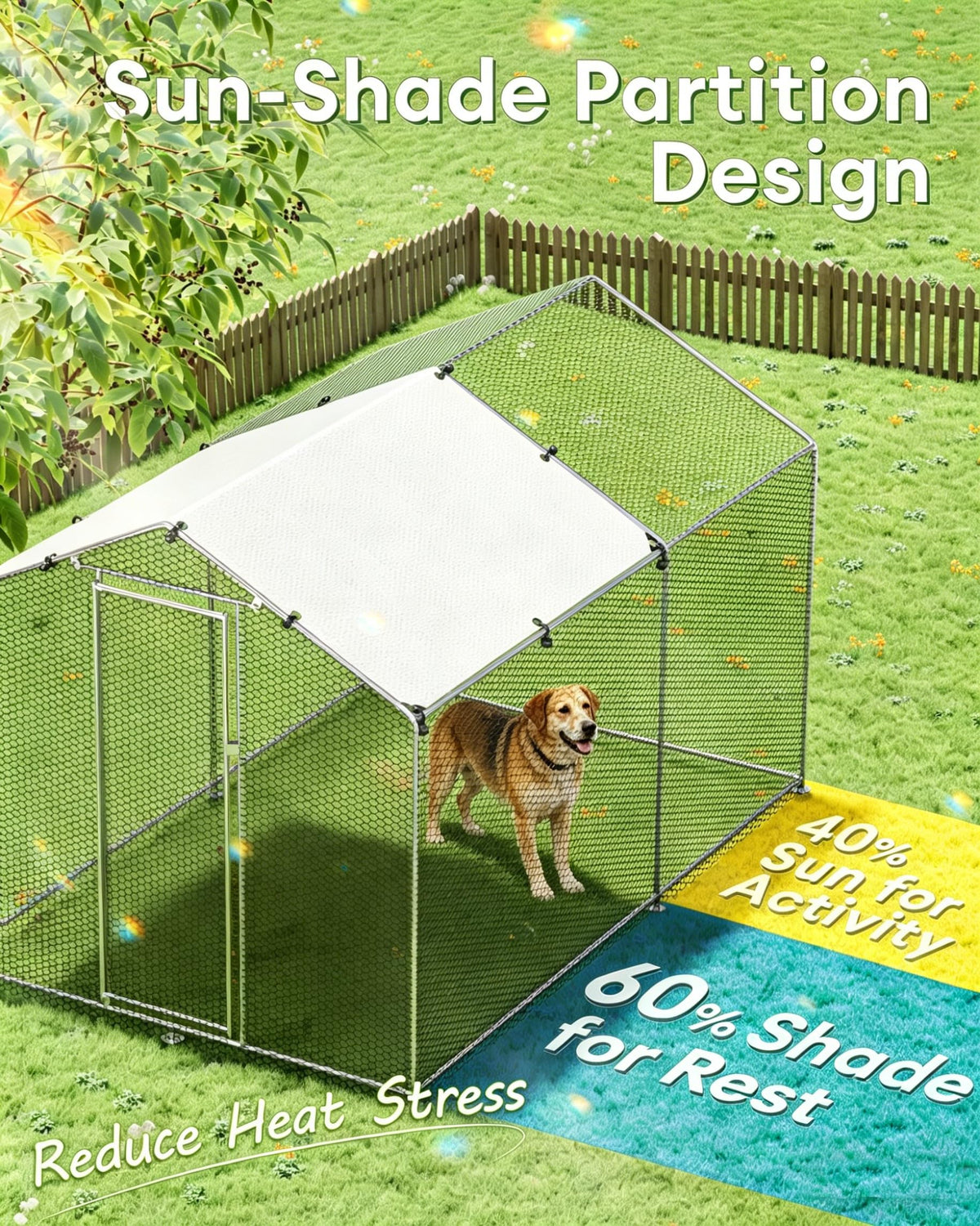 Large Outdoor Dog Kennel Heavy Duty Metal Dog Run with Weatherproof Cover Q4371