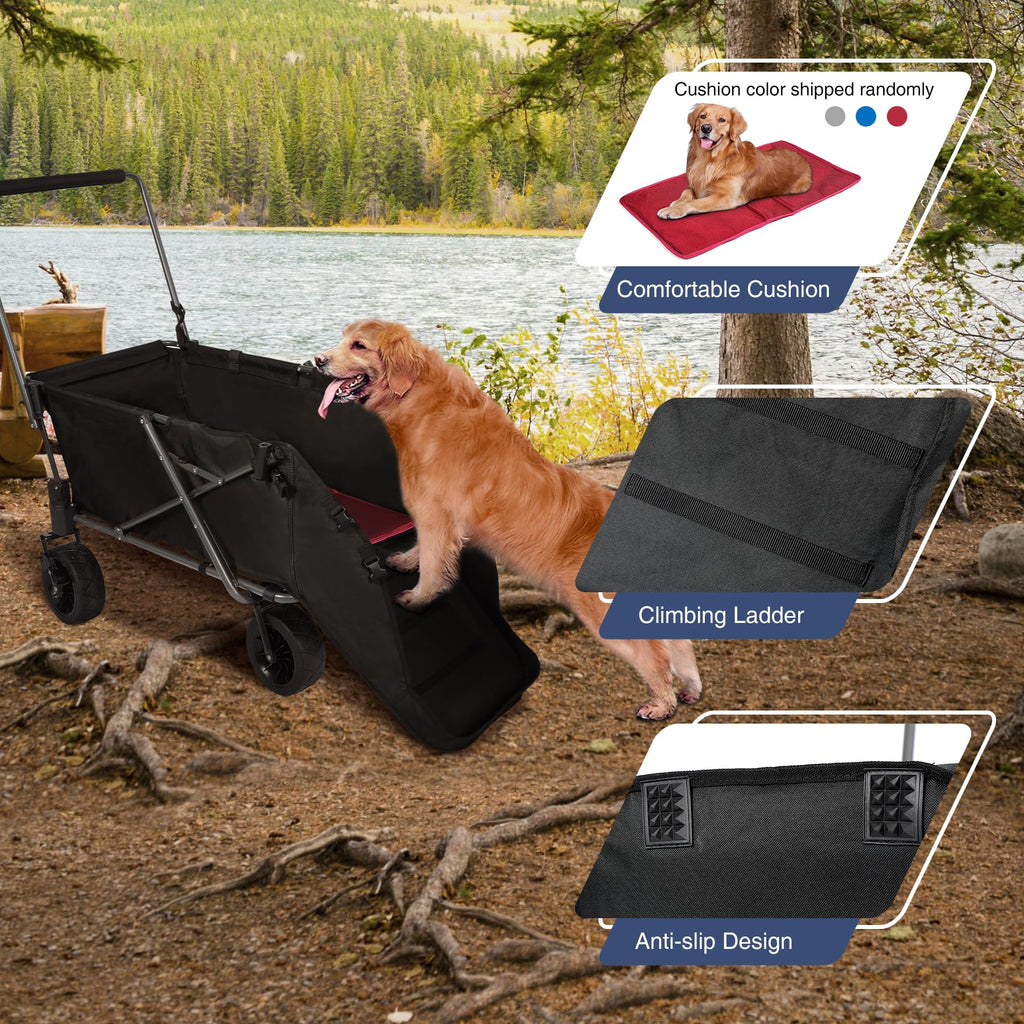 Folding Dog Wagon Cart with Extendable Rear End, 220L Collapsible Utility Cart, Black X681509