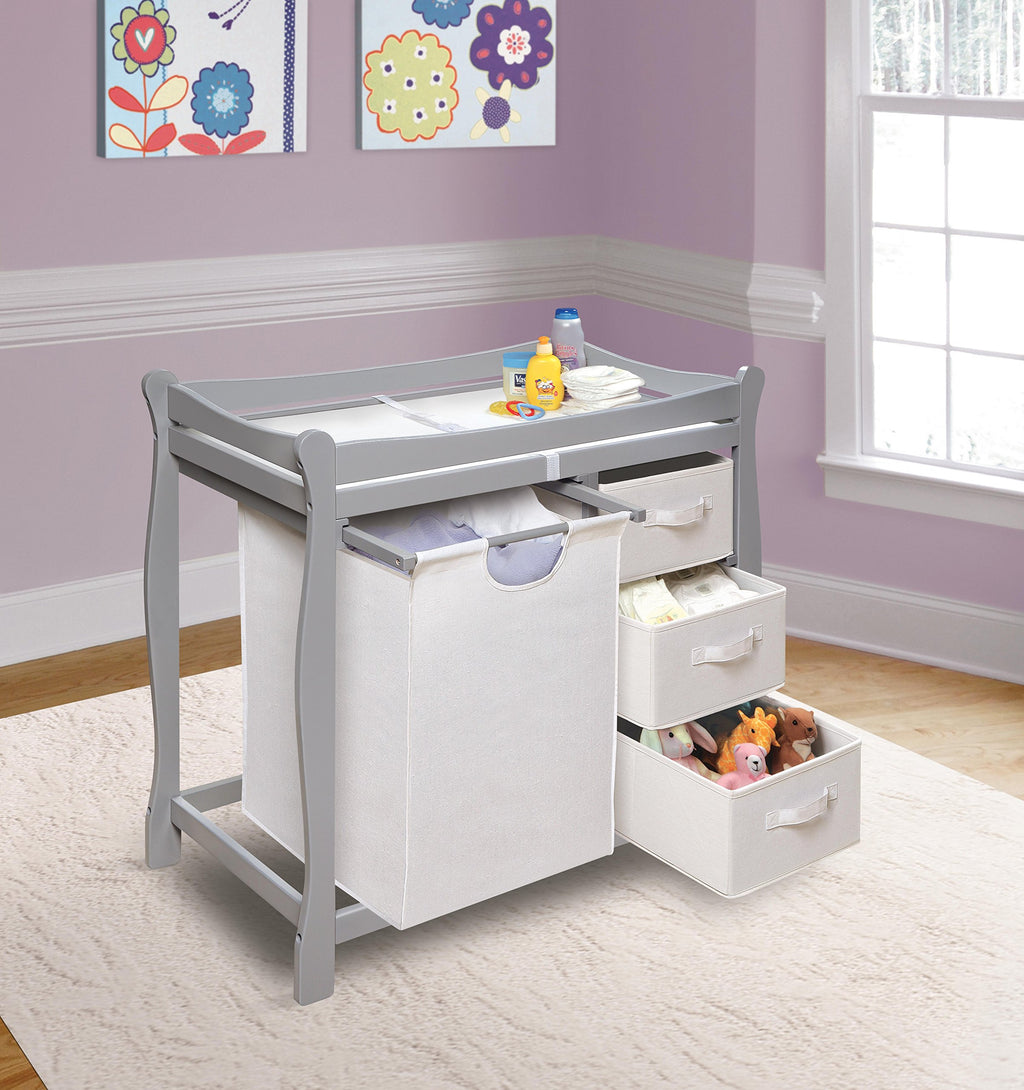 Gray Baby Changing Table with 3 Storage Baskets T465