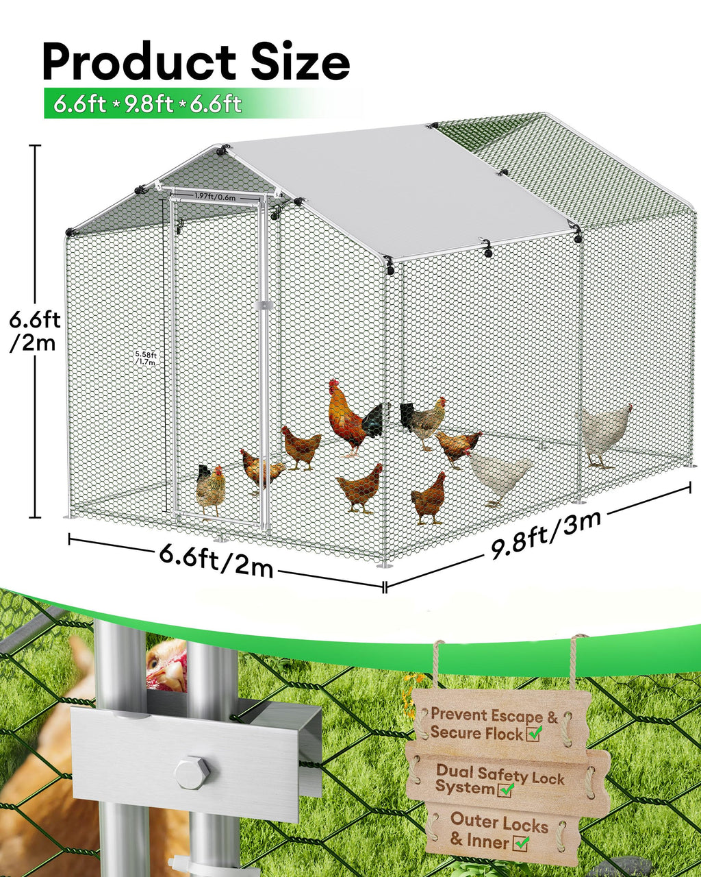 Large Outdoor Dog Kennel Heavy Duty Metal Dog Run with Weatherproof Cover Q4371